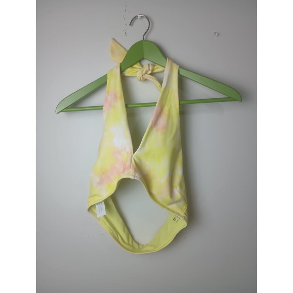 Aerie Yellow Tie Dye Halter Tie Bikini Top Small Women's Beach Vacation Padded